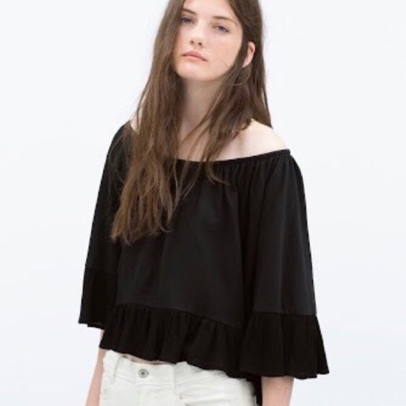 Zara Off Shoulder Ruffle  Crop Blouse - Picture 5 of 6